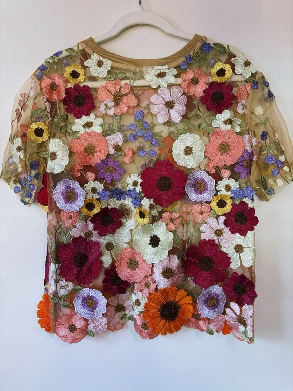 Anthropologie DOLAN Left Coast Sheer Floral Applique Tee M Medium BNWT - Picture 2 of 4